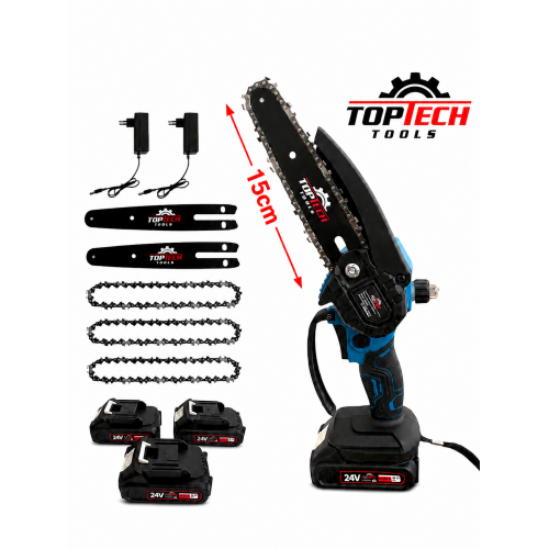 Επαναφορτιζόμενο Kλαδευτικό Αλυσοπρίονο TOPTECH Με Αυτόματη Λίπανση και 3 Μπαταρίες 24V/5AH